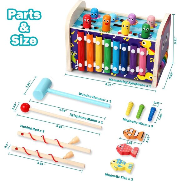 Montessori 8 in 1 Toddler Toy Clock Learning Xylophone Fishing Toy Activity Cube - Picture 2 of 7